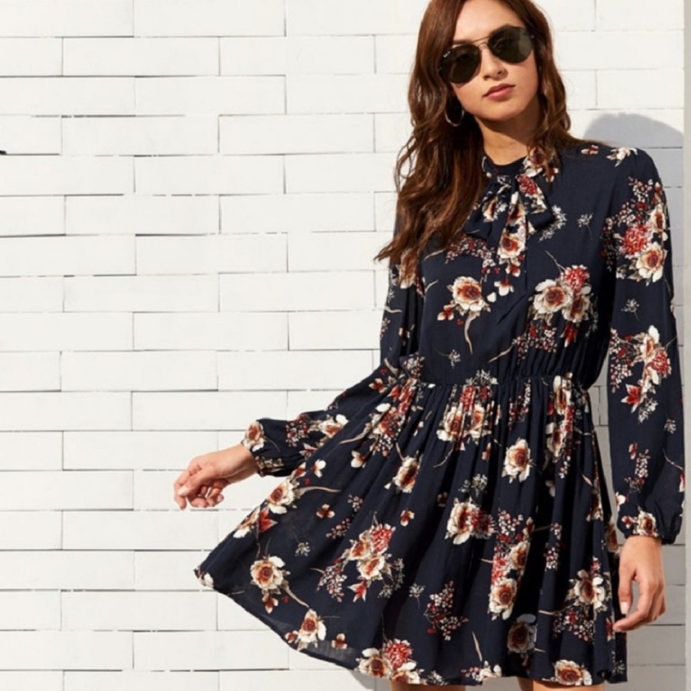 Navy blue floral dress